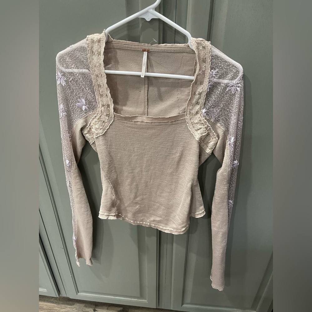 Free People Lace and Ribbed Long Sleeve